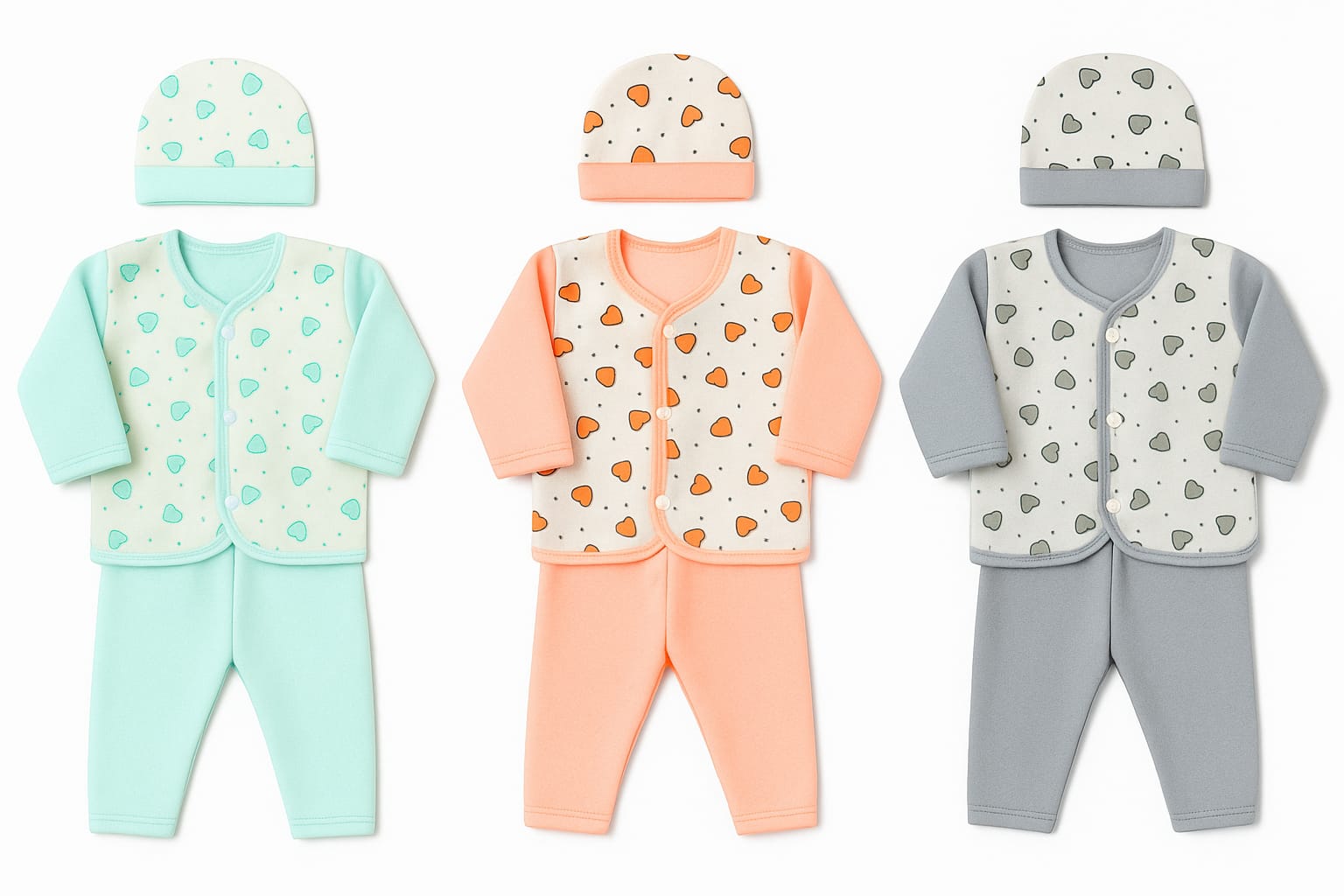 New Born Baby Winter  Dress - Hearts - 3 Dress Pack - NBD13