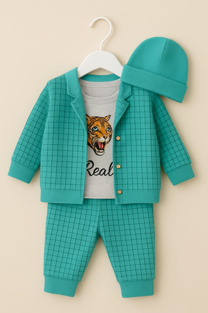 New Born  Baby Summer Dress -  Lion - 4 Pcs - NBS05