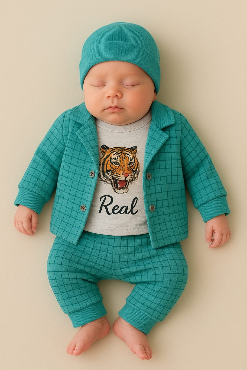 New Born  Baby Summer Dress -  Lion - 4 Pcs - NBS05