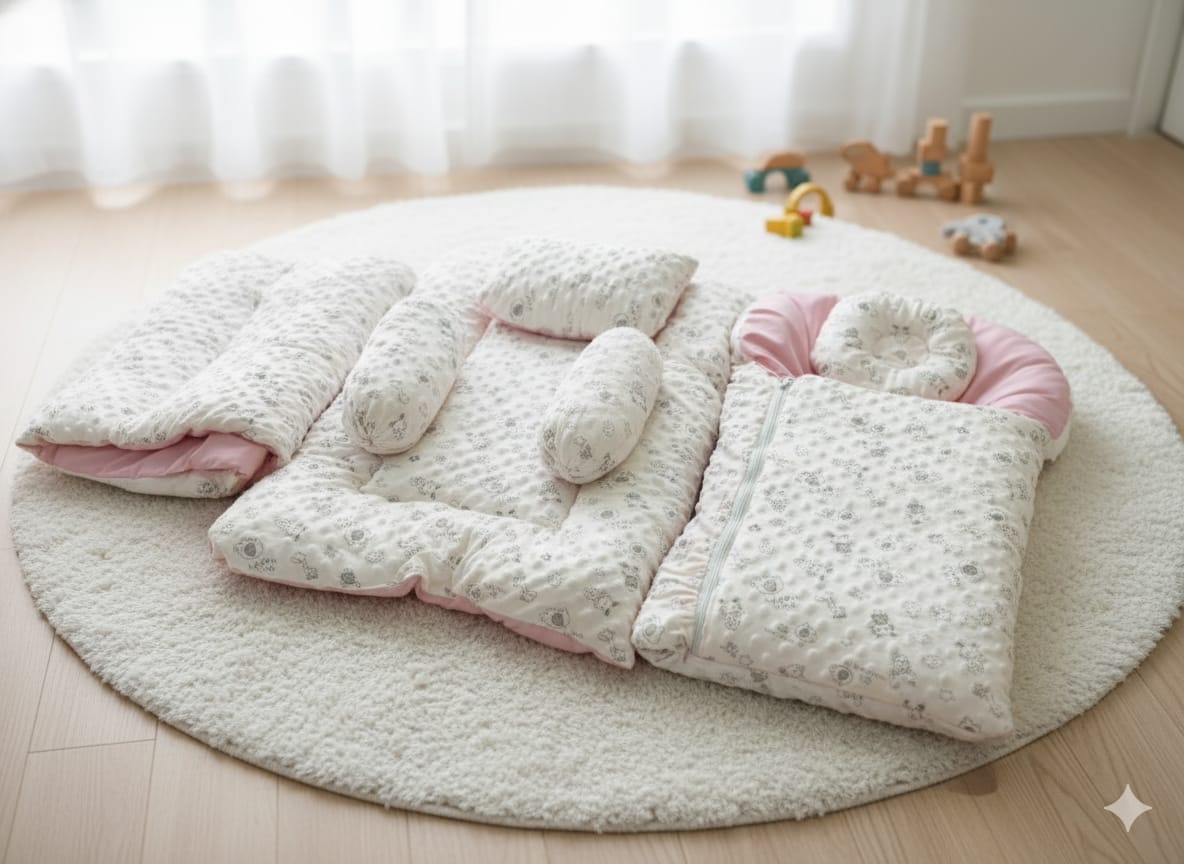 New Born Velvet  Bedding Set -  7 pcs - Pink - NBS01