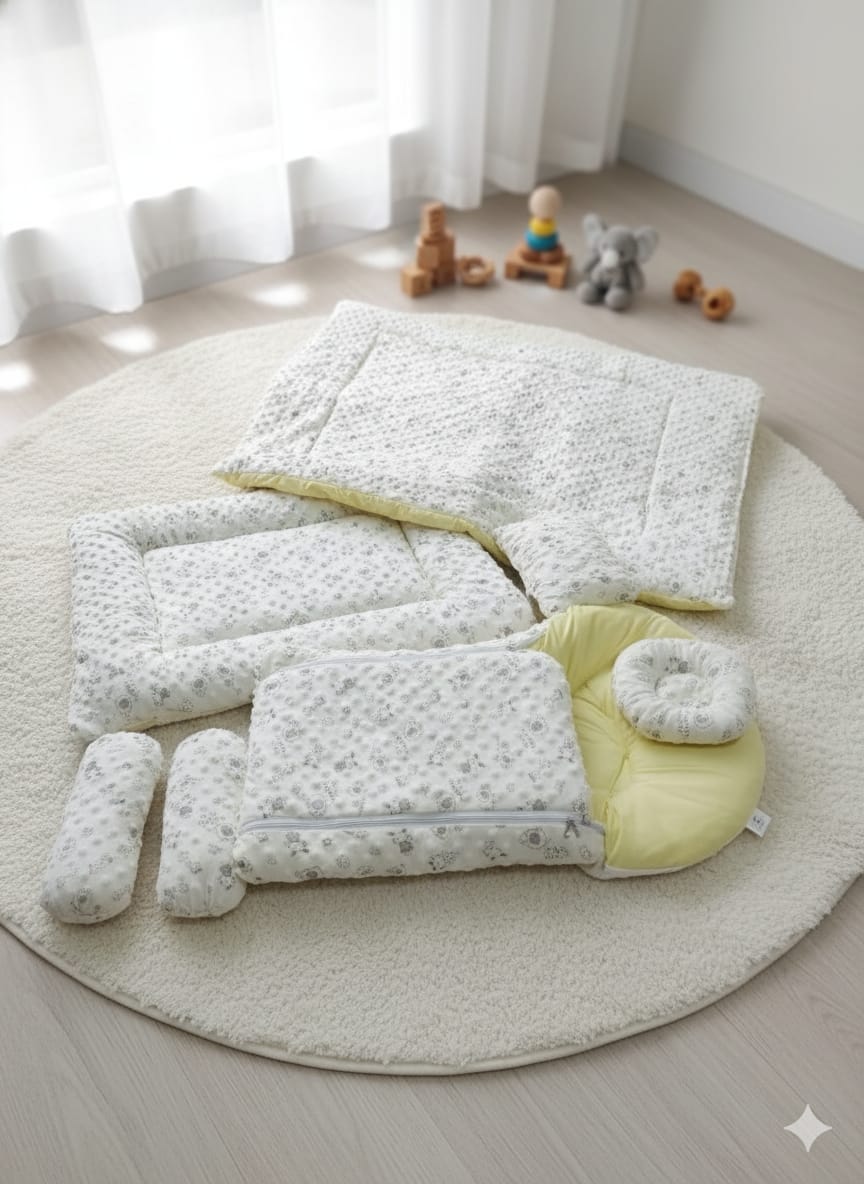 New Born Velvet  Bedding Set -  7 pcs - Yellow - NBS02