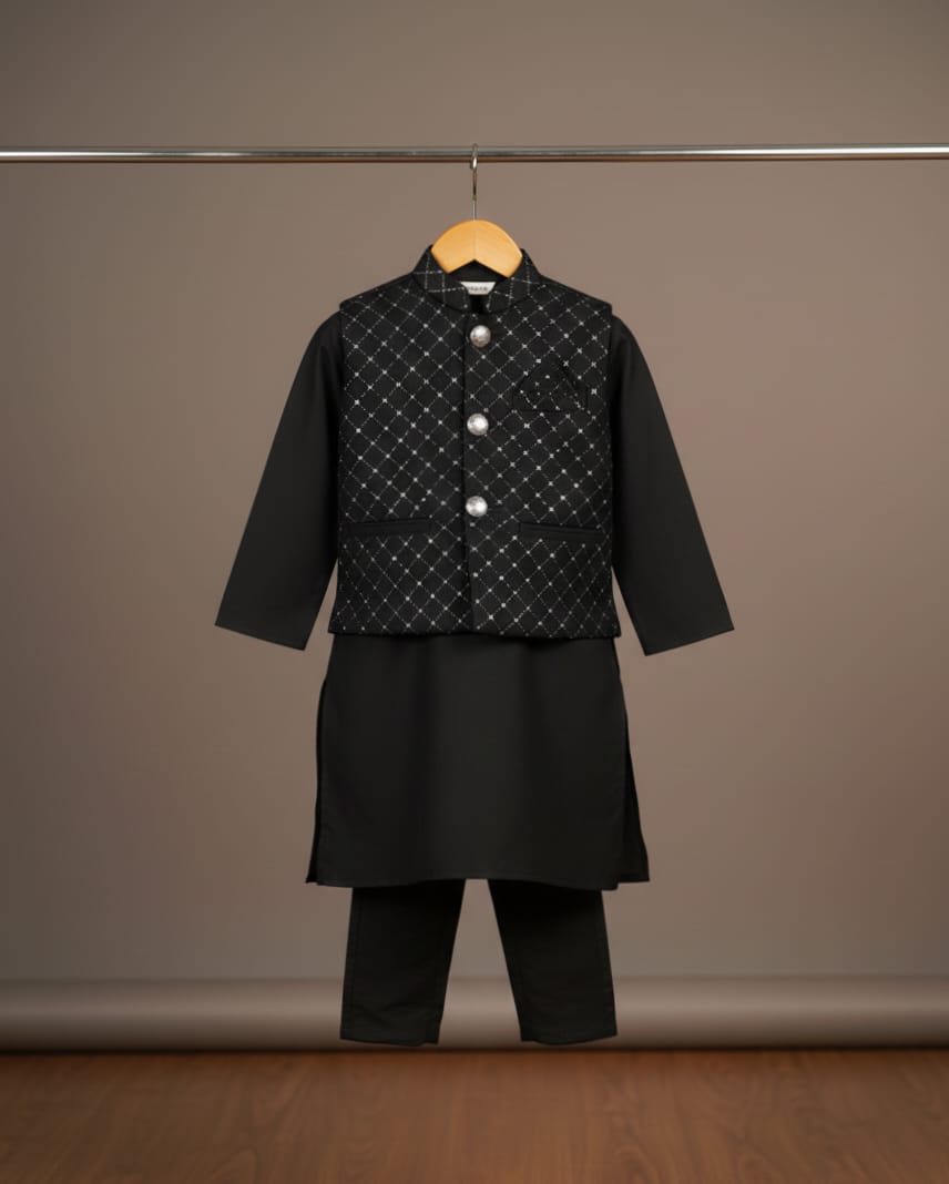 Shalwar Kameez - 3 Pcs - Black - SK01