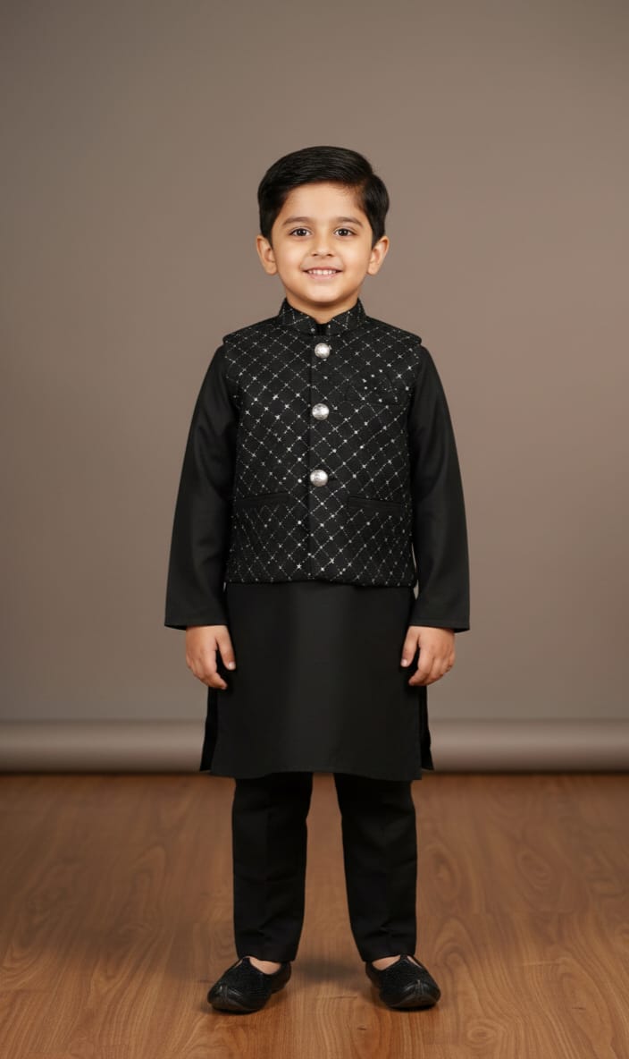 Shalwar Kameez - 3 Pcs - Black - SK01
